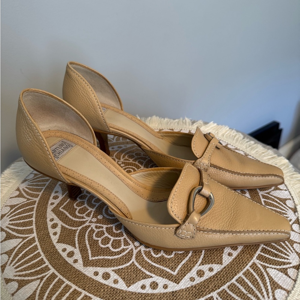 ARTURO CHIANG Women's Slip on Heels Shoes Leather Tan Size 7